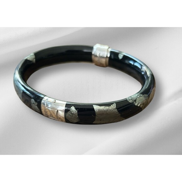 SOHO SLVR Bangle Earrings Diamond 14 CT White Gold Leaf Enamel Sterling Italy - Picture 5 of 7